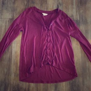 Aeropostale XS Maroon Lace Up Long Sleeve Top